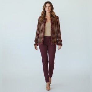 St John Collection Fringe Houndstooth Jacket Blazer Designer Multi-Color Size 12